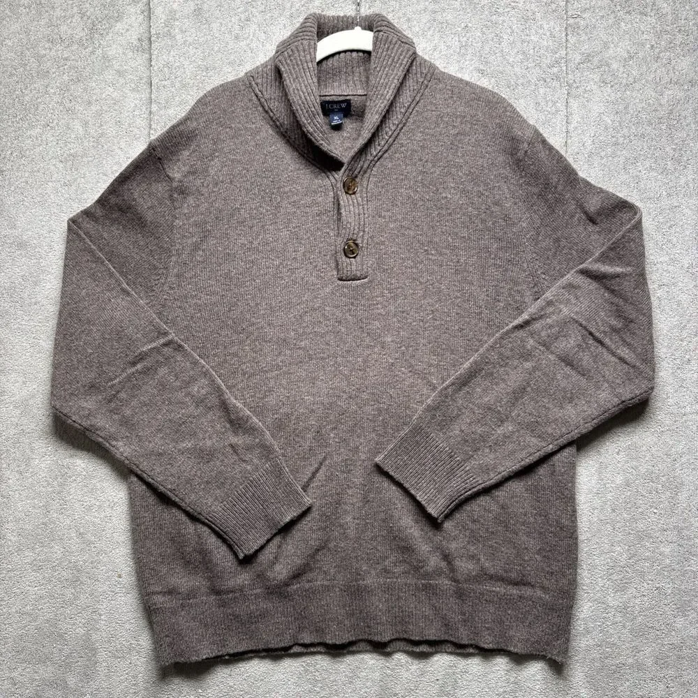 J Crew Sweater Mens XL Brown Shawl Collar lambswool Pullover‎ Hensley Knit